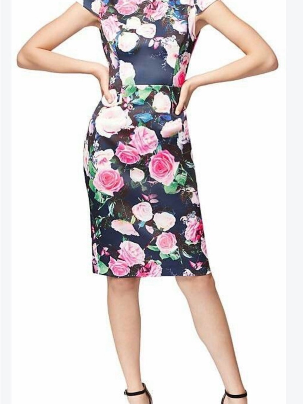 Betsey Johnson Navy Sheath Dress with Pink Floral Print